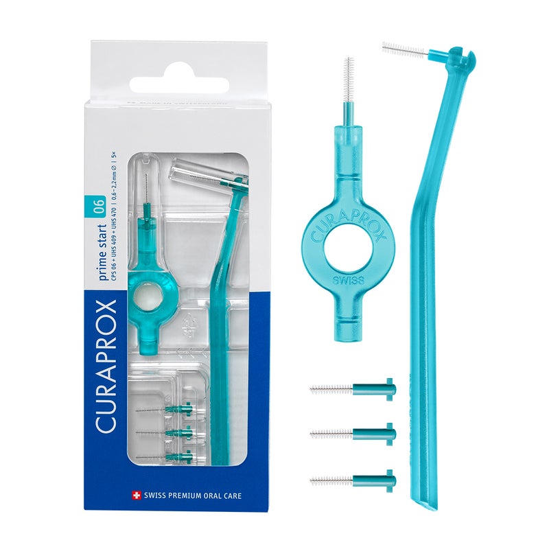 CURAPROX CPS Prime 06 Interdental Starter Set | 5 Ultra-Fine Brushes (0.6mm) with 2 Holders & Hygiene Caps | Deep Cleaning for Sensitive Gums, Turquoise - Image 1